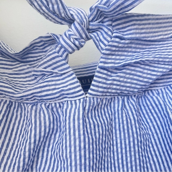 Eloquii Off the Shoulder Seersucker Dress Women's 18 Ruffle Overlay Blue White - Picture 7 of 12